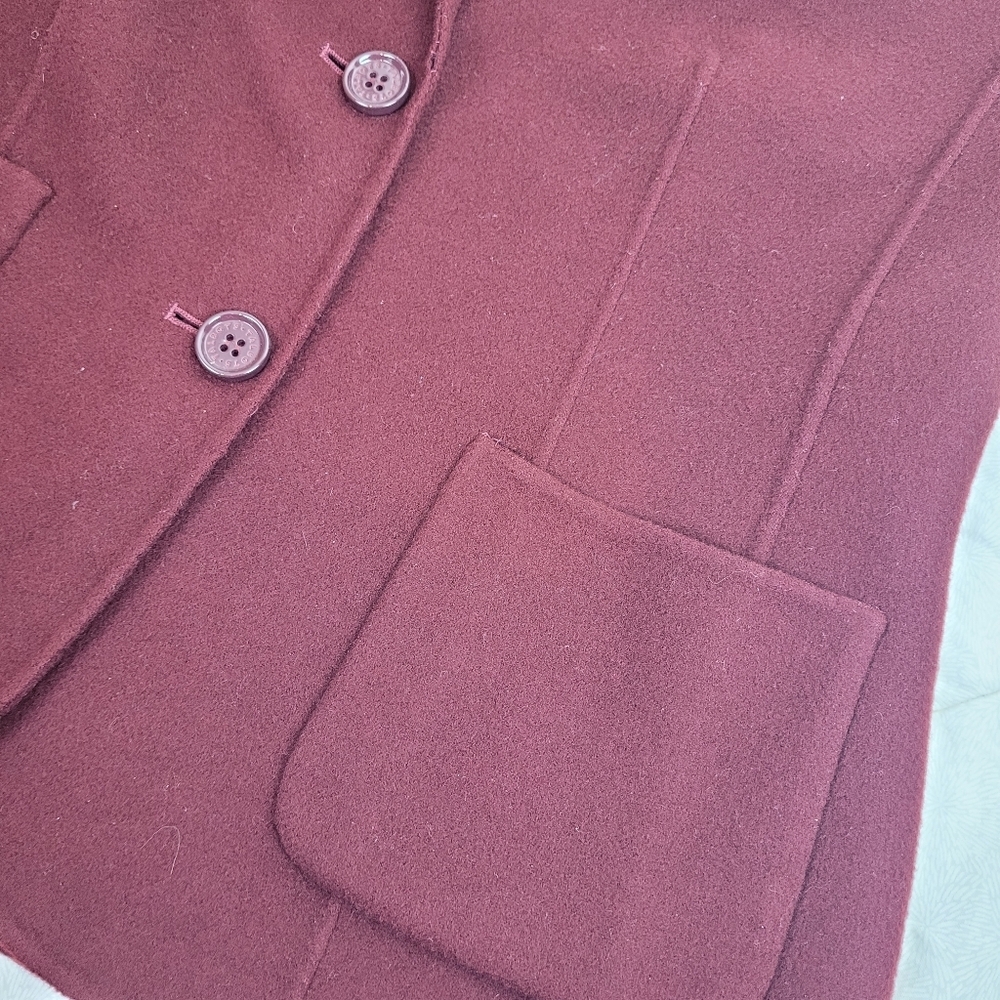 Talbots wool blend fitted maroon burgundy blazer logo buttons pockets office 8 - Picture 8 of 11